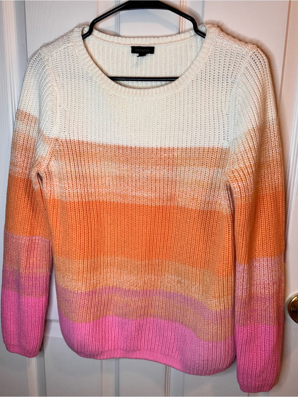 Talbots Cream, Orange & Pink Ombre Crewneck Sweater